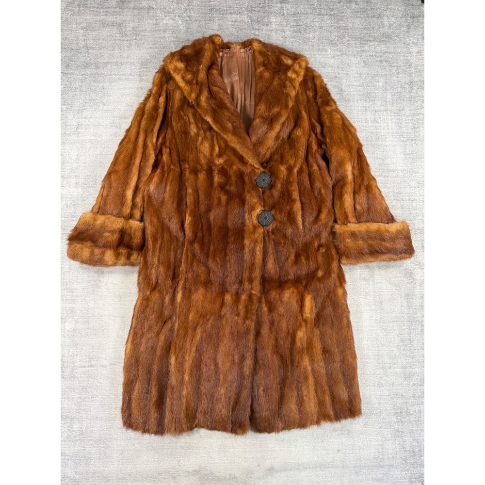 Vintage 1940s Fur Jacket Women Large Brown Cuffed Sleeves Mink Mob Wife Luxury